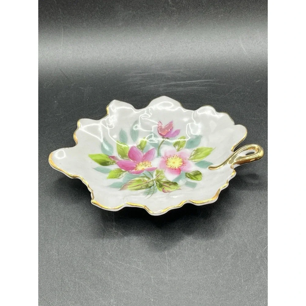 Lenox Leaf Shaped Trinket Jewelry Catch-All‎ Dish Floral Design Japan 5